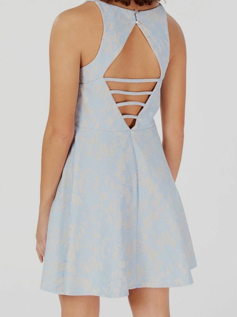 Light Blue Floral Lace Strappy Fit-and-Flare Dress